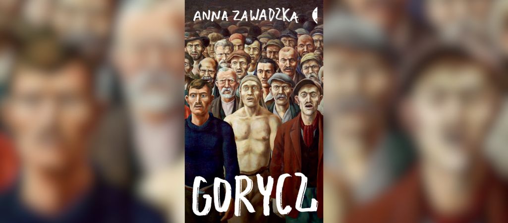 Okładka książki "Gorycz" przedstawiająca tłum stojących równo robotników